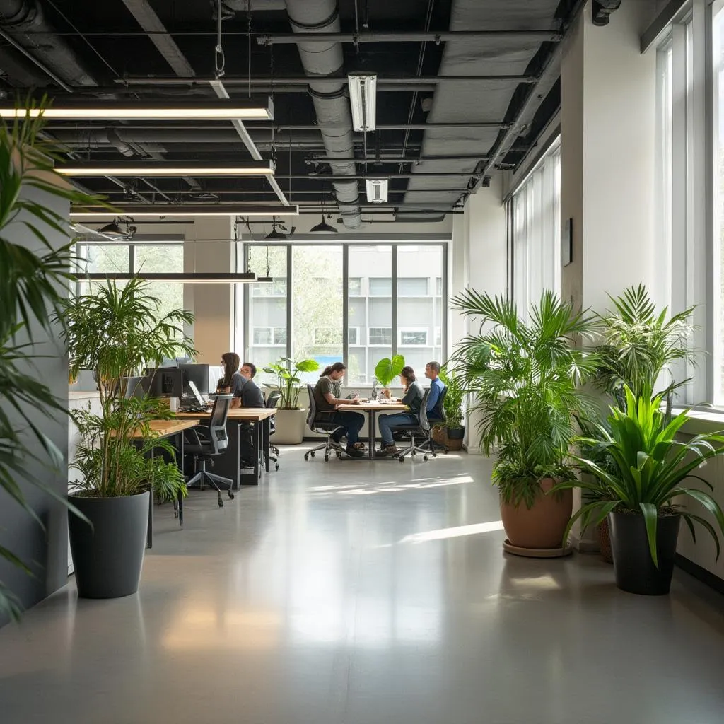 Espacio de oficina moderno y colaborativo
